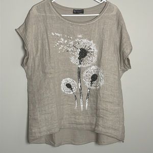 Bella C Light Tan Drop short sleeve Bling Dandelion Wish Flower Print- Large/XL